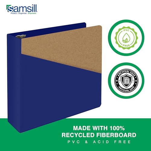 Image of Samsill Durable 3 Inch Binder, D Ring Binder, Customizable Clear View Cover, Dark Blue, Holds 625 Pages