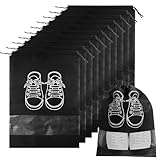 10 Stück Große Schuhbeutel Reise, Schwarz Staubdicht Schuhtasche, wasserdichte Schuhtasche Reise mit Transparentem Fenster, Tragbare Schuhbeutel, für Reisegebrauch, Sport, Camping