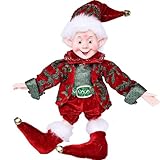 Yimiyaa 12' ELF Little BOY,Fairy Christmas Tree Decorations,Handmade Elf Ornament,Small Boy Elves Home Decor,Holiday Collectible Figurines(Red+Blackish Green)