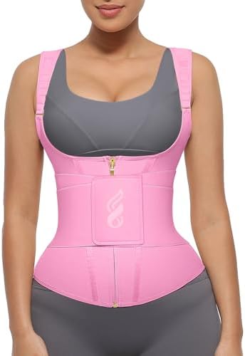 FeelinGirl Waist Trainer for Women Tummy Control Workout Hourglass Vest Waist Cincher with Adjustable Shoulder Strap Deep Pink M