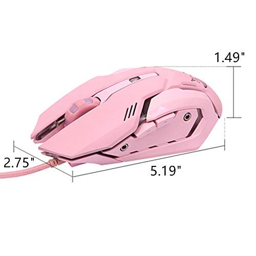Pink Gaming Mouse Silent Click, Led Backlit Optical Game Mice Ergonomic Usb Wired Mice Compatible With Laptop Pc, 7 Buttons, 4 Adjustable Dpi #TOP2
