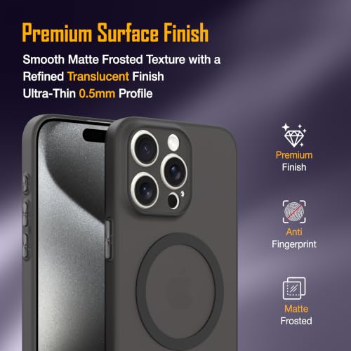 Image of ZAP CASE Paper Thin Case for iPhone 15 Pro Max | Ultra-Slim 0.5 mm Back Cover | Metal Buttons | Lightweight | Matte Finish | Anti-Fingerprint | Scratch Resistant | Camera Protection | Magsafe | Black