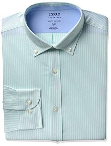 IZOD Men's Dress Shirt Slim Fit Stretch FX Cooling Collar Stripe, Mint Julip, 15