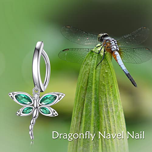Ucadrit Dragonfly Sterling Silver Belly Button Ring 14G Dangle Navel Barbell Body Piercing Jewelry For Women Girls #TOP3
