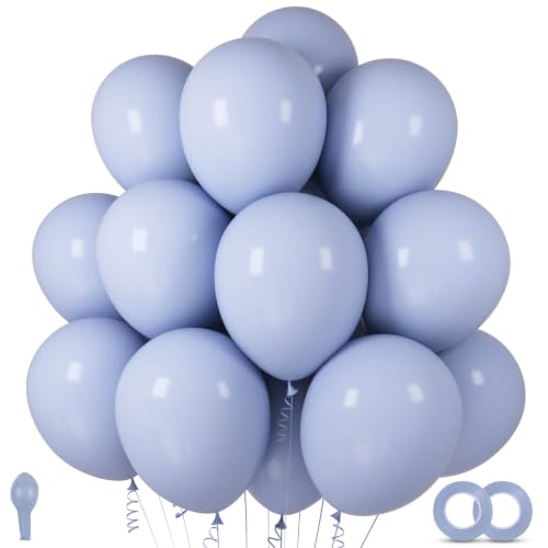 Image of 100pcs Dusty Blue Balloons 12 inch Round Latex Balloons | Helium Compatible, The balloon comes with ribbon for Birthday Gender Reveal Wedding Anniversary Graduation Decorations