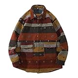T Shirt Herren V Ausschnitt Mens Ancient Folk Style Bedrucktes, verdicktes Hemd, lässige Farbe, lockerer Wollmantel mit Langen Ärmeln Solid Tilden Herren Übergangsjacke