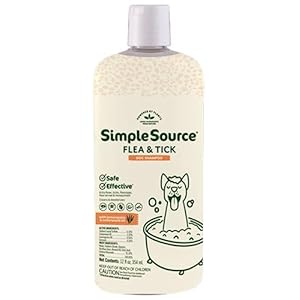 SimpleSource® Flea & Tick Shampoo for Dogs, Powered by Plants, Kills Fleas, Flea Eggs, Flea Larvae, & Ticks, & Mosquitos, Cleans & Deodorizes, 12oz Bottle
