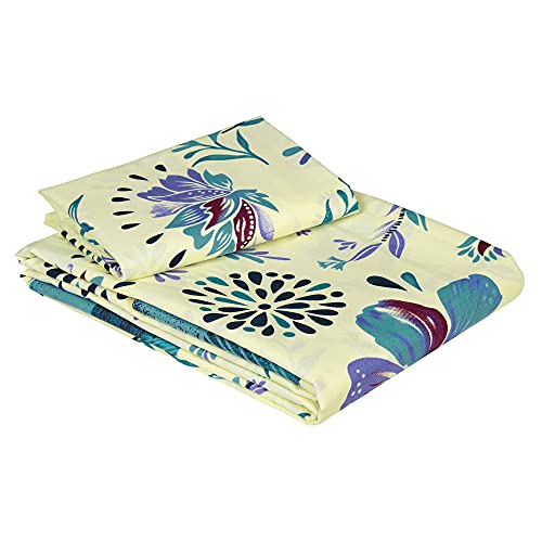 Image of Story@Home 210 TC Spark Collection Single Bedsheet Cotton Combo with 1 Pillow Covers | Cream Yellow & Green | Floral (Bedsheet : 145 X 225 cm & Pillow Cover : 40 X 60 cm)
