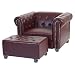 Produktbild Mendler Luxus Sessel Loungesessel Relaxsessel Chesterfield Kunstleder runde Füße mit Ottomane - rot-braun