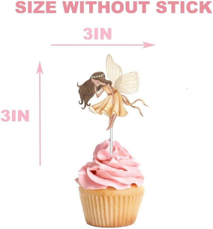 Miniatura 3 de Decoración para cupcakes de hadas, 10 unidades, suministros de fiesta de cumpleaños de Woodland Pixie con diseños de hongos, mariposas, mariquitas,