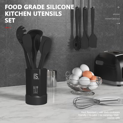 Silicone Cooking Utensils Set - 446°F Heat Resistant Kitchen Utensils,Turner Tongs,Spatula,Spoon,Brush,Whisk,Kitchen Utensil Gadgets Tools Set for Nonstick Cookware,Dishwasher Safe (BPA Free) - Image 3