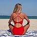 Women's One Piece 2026 Tummy Control Swimsuits Fashion Swimwear Halter Push Up V Neck Slimming Bathing Suit Red