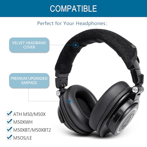 Almohadillas de repuesto GEVO y funda protectora para diadema compatibles con audífonos Audio Technica ATH M50, M50X, M50XBT, M40X, M30X, M20X, MSR7, SX1 (Negro) miniatura 2