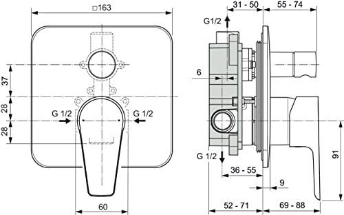 Ideal Standard - Cerafine D, Single-Lever Mixer for Built-in Bathtub or Shower, Two-Way, External Parts, Chrome - Image 3