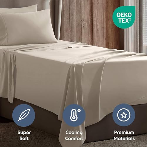 Image of Nestl Twin Bed Sheet Set - Beige Cream - 3-Piece Deep Pocket | Instantly Soft, Night-One Ready (No Wash Required). Fits 16-Inch Deep Pockets, 360-Degree Elastic Grip