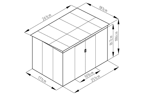 OUTTECH Gerätehaus, anthrazit, Stahl, 261 x 181 x 186 cm, Schiebetüren – Bild 6