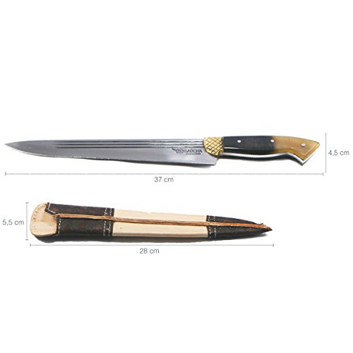 Facas Gaúcha, 1010TLCESCURO, Facão Faca Churrasco 10'' Carbono 1070 Full Tang Listrado Cabo Chifre