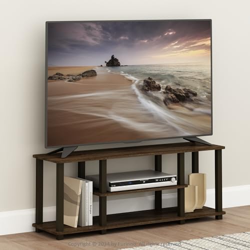 Image of Furinno Turn-N-Tube No Tools 3D 3-Tier Entertainment TV Stand up to 50 inch TV, Square Tubes, Walnut /Brown | for TV up to 50 Inch, No Tool Rectangular Entertainment Center, TV Console, for Living Room, Bedroom