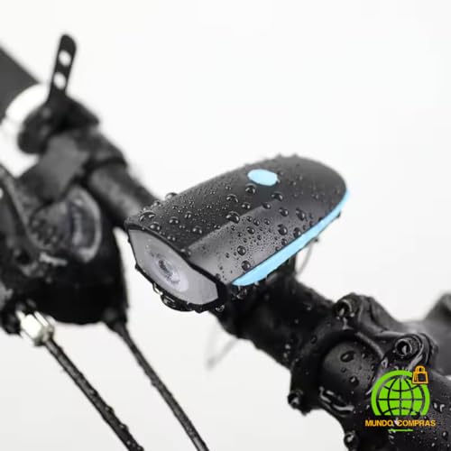Farol Para Bike Led Com Buzina À Prova D'água 3 Modos Recarregável Azul Mundo Compras