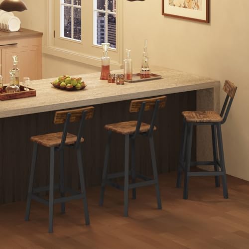 Image of MAHANCRIS Bar Stools, Set of 2 Bar Chairs with Backrest and Footrest, 26 inch Breakfast Chairs, Counter Stools for Bar, Living Room, Kitchen, and Dining Room, Rustic Brown and Black BAHR05101