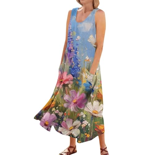 Plus Size Cotton Linen Summer Dresses for Curvy Women 2025 Sleeveless Maxi Vacation Beach Sundresses with Pockets