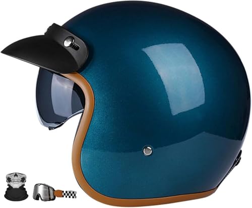 Casco Jet Vintage para Motocicleta, Casco Abierto Retro con Gafas, Visera Interior Transpirable, Cierre rápido, Casco Jet 3/4, Certificado ECE, Universal para Hombre y Mujer. G,L59-60CM