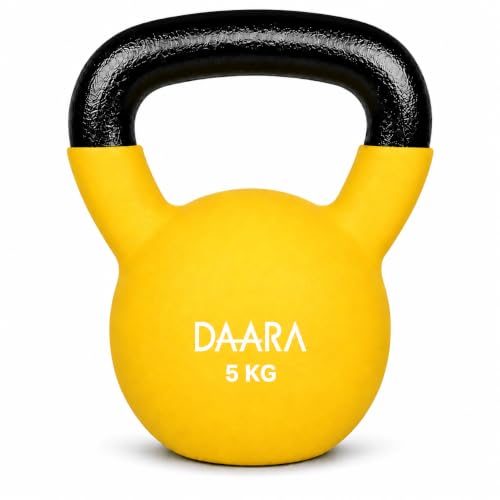 Image of DAARA Half Coating Neoprene Kettlebell, 5kg Yellow Cast Iron Kettle Bell with Non-Slip Grip Handle for Strength Training, Home Gym Workout Equipment for Men & Women (Proudly Made in India)