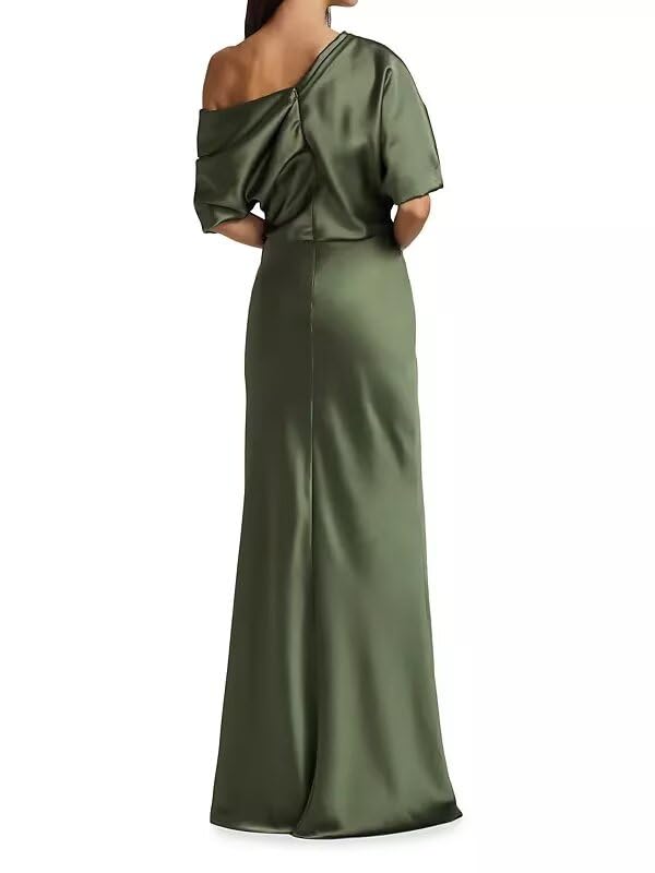 UZN One Shoulder Satin Mother of The Bride Dresses 2025 Long Formal Wedding Party Gown with Sleeves2