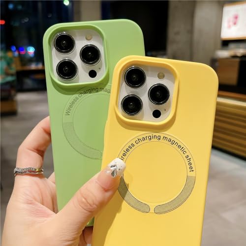 Coque iPhone 14 Pro Max jaune silicone anti-choc et charge sans fil