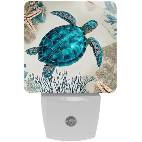Image of NEWzone Vintage Turquoise Sea Turtle Night Light [2 Pack], Plug in Wall Led Night Lights Decor for Boys Girls Room, Dusk to Dawn Sensor Wall Lamp for Stairway /Bedroom /Kitchen /Nursery Room