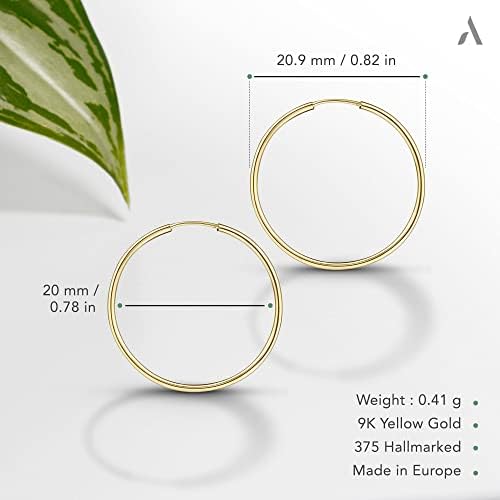 Amberta Allure Women 9 Ct Yellow Gold Endless Hoop Earrings