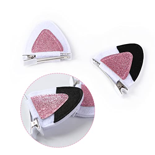Pinzas para el cabello con orejas de gato rosa brillante miniatura 3