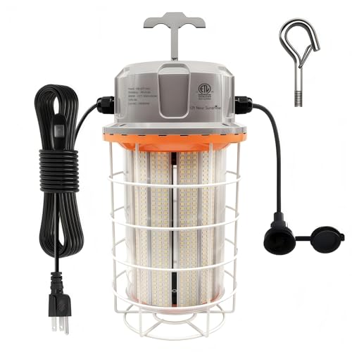 400W LED Temporary Work Light, 56000LM Construction Light 5000K Daylight White, Linkable Hanging Jobsite Light with Hook, IP65 Waterproof Portable High Bay Lighting for Workshop Garage Warehouse - image 1