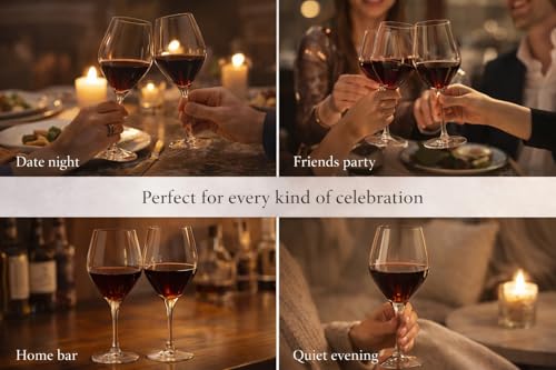 Image of Wine Glasses - Premium Crystal Wine Glass Set of 2 | Capacity - 520 ml | for Red and White Wine | 2-Piece Transparent Estelle Wine Glass Set Ideal for Parties, Weddings, Housewarming & Gifts