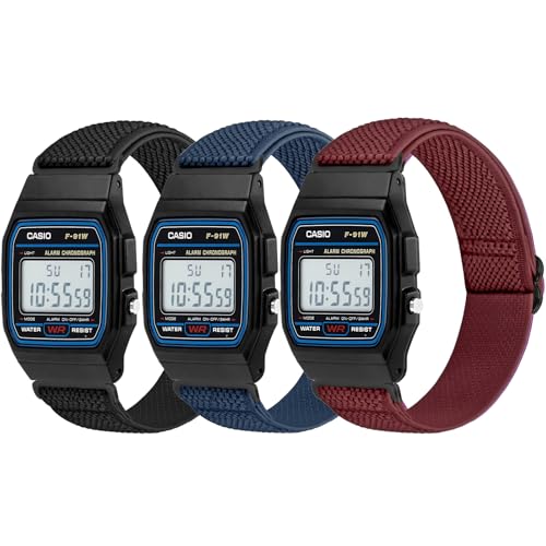 3�{�p�b�N�̃S���o���h�BCasio F91W/Casio AE-1300/AE-1200/AE-1000/F-108/W-217H/W-218H/A158W/A168W/SGW-300H/W-800H�ɑΉ� ���߉\�ȐL�k���X�|�[�c�X�g���b�v ���K�ȃi�C��