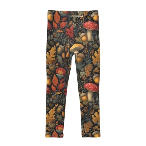 Boccsty Black Leaves Mushroom Girls Leggings Kids Yoga Pants Dance Active Tights 4T2