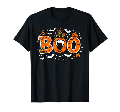 Boo Citrouille Vampire Bouche Hantée Nuit effrayante Halloween T-Shirt