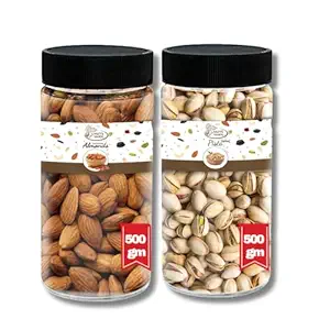 Dry Fruits Combo Almonds Pistachios | Rich in Fibre, Boost Immunity Badam | Delicious, Roasted Pistachio | Pack Of 2 (500gm)