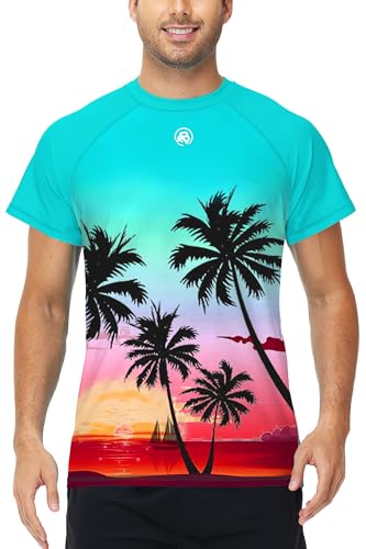 Image of AOBUTE Mens Swim Shirts Short Sleeve UPF 50+ Sun Shirt Quick Dry Rash Guard Fishing Swimming Shirt