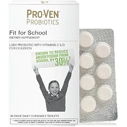 Pro-Ven Fit for School Kids Vitamins Kids Probiotic Chewable Tablets | 12.5 Billion CFUs with Vitamin C & D for Ages 4-16 | Strawberry Flavor | Vegetarian, Gluten & Lactose Free | 30 Daily Tablets
