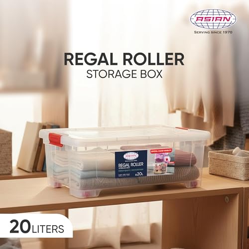 Image of Asian Plastowares - Regal Roller | 20 Ltr - Storage Box | Stackable Organizer for Clothes, Toys, Kitchen, Makeup & More | BPA-Free, Space-Saving Design | Multipurpose Boxes | Transparent