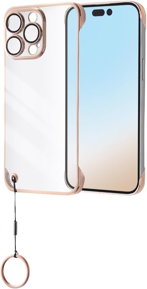 Digital Archimist iPhone 15 ProMax Case, Clear, Ultra Thin, Lightweight, Frameless Heat Dissipation, Camera Protection, Plating, Anti-Yellowing, Strap Included, iPhone 15, ProMax Cover/Pink Gold