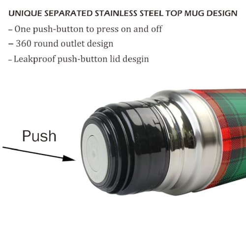 Aslsiy VP-001 Green Red Plaid Vacuum Thermos Happy New Year Insulated Water Bottle Stainless Steel Flask Bottles Travel Coffee Mug Genuine Leather Cover Bpa Free 17 Oz thumb #2