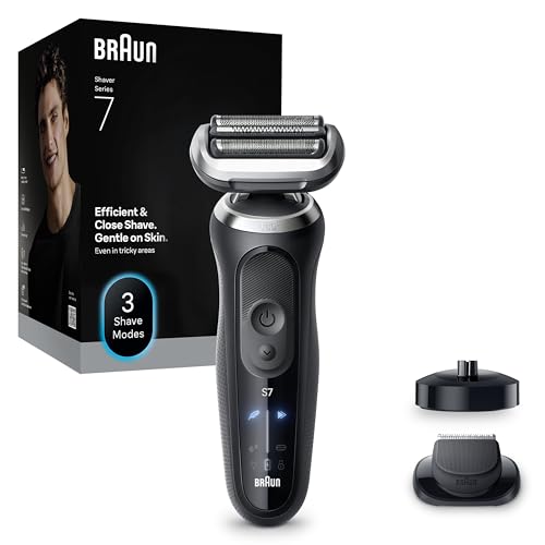 Braun Serie 7 Rasoio Elettrico Barba, Wet&Dry, Regolabarba Uomo, Rasoio Barba, 60 Min Di Utilizzo, Base di Ricarica, +1 Accessorio, Senza Fili, 100% Impermeabile, Regolabarba Braun 72-N4200S, Nero