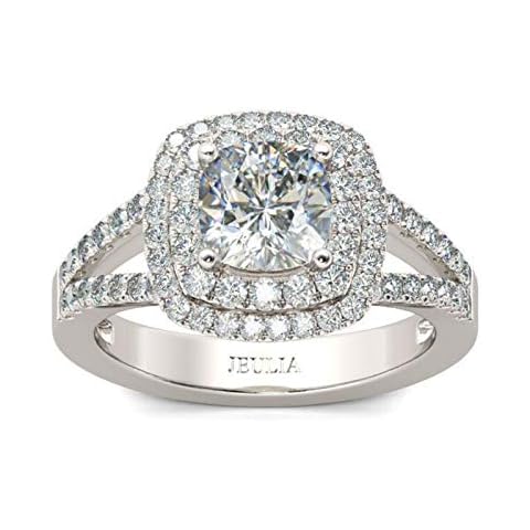 Jeulia 4.09 ct Engagement Ring Women 925 Sterling Silver with Halo Split Shank Cushion Cut for Dating Engagement Wedding Anniversary Dance/Cocktail Party (N 1/2) Cover
