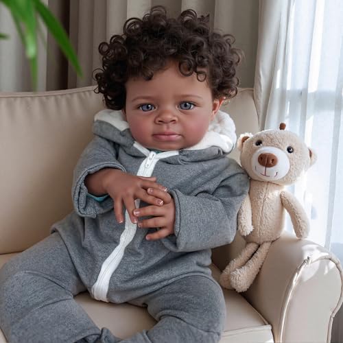 SGAFESZE Reborn Baby Dolls Black - 20 Inch African American Realistic Baby Doll - Lifelike Curly Hair, Weighted Soft Body & Premium Gift Box for Kids 3+