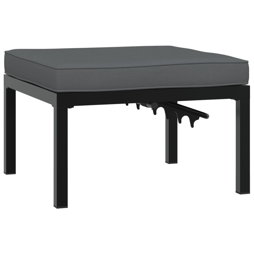 Taboret ogrodowy z poduszką, czarne, malowane proszkowo aluminium, 65 x 65 x 35 cm, regulacja wysokości, 3-stopniowa, obciążenie do 110 kg, na balkon, taras, do siedzenia na zewnątrz