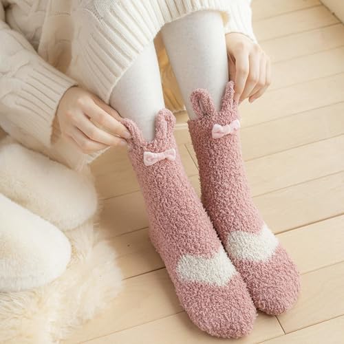 Image of Violet Mist Women Funny Fuzzy Bunny Socks Cute Rabbit Fluffy Non-slip Grip Socks Warm Slipper Sock Easter Gifts Girls