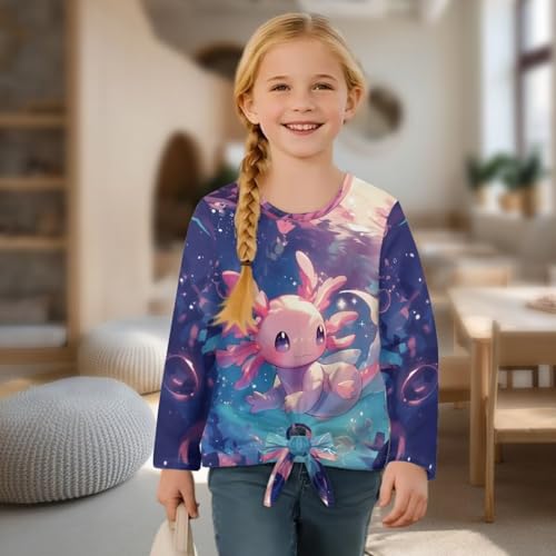 Belidome Girls Fall Shirt Size 5-12 Kids Long Sleeve Shirts with Tie Knot Cute Graphic Tee Tops Casual Crewneck Tshirts4