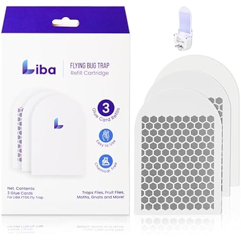 LiBa 3 Pack Glue Card Refill for LiBa Flying Insect Trap, Fruit Fly Traps for Indoors, Gnat Traps for House Bug Light Trap Indoor Replacement Glue Boards Cover